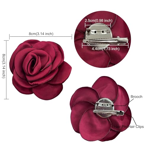 Sanrich Women's Brooches 4pcs Rose Flower Hair Clip Mexican Hair Flowers Clips Hairpin Brooch Tea Party Hats Headpieces (burgundy) - color: burgundy