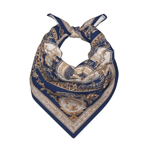 Head Scarf Hair Neck Scarves for Women Fashion Silk Satin Purse Bag Scarfs Handbags Bandana Neckerchief - color: Navy Blue Beige Gold Baroque