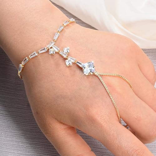 Adjustable Hand Chain Bracelet Women, 16K Gold Plated Finger Bracelet, Secure Ball Clasp Elegant Slave Hand Jewelry, Y2K Aesthetic Accessories for Summer Festival Prom Beach Vacation Daily Wear - color: style10-16K gold-plated