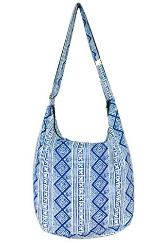 Your Cozy Hobo Sling Bags For Women Crossbody Bag Thai Top Handmade Shoulder Bag with Adjustable Strap - color: Cotton-bluesky