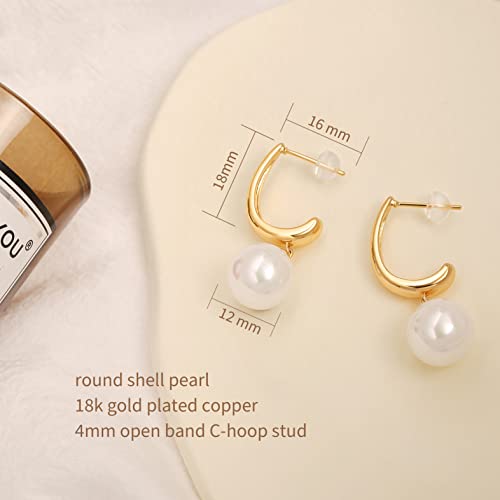 Gold Plated Huggie Hoop Earrings with Charms Fashion Pearl Drop Dangle Earrings for Women Handmade Karma Circle Jewelry for Ladies Lightweight Pearl Earrings on Christmas - color: open hoop