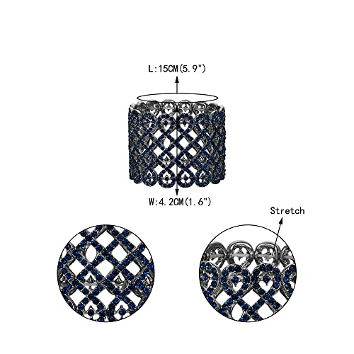 EVER FAITH Art Deco Love Knot Wide Stretch Bridal Bracelet Austrian Crystal - color: Blue Black-Tone
