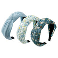 3-Piece Top Knotted Floral Pattern Headbands for Women & Girls, Cute Flower Print Knot Headband, Non Slip Fashion Hair Bands Hairbands (Blue) - color: Blue