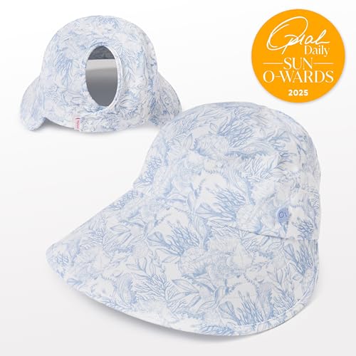 Ponyflo Sunblocker Wide Brim Hat, Patented Women’s Ponytail Sun Hat for Adults, UPF 50 Sun Protection - color: Blue