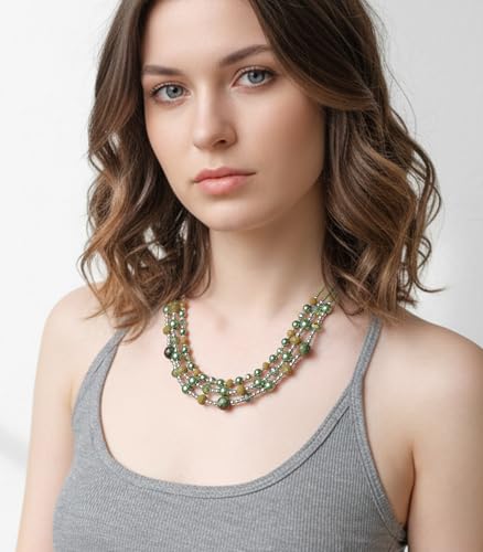Noessla Beaded Statement Necklaces for Women Layered Chunky Bead Necklace Fashion Costume Jewelry Gifts for Mom - color: Green