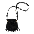 Women Leather Fringe Messenger Bag Mini Hobo Crossbody Tassel Shoulder Bags - color: Suede Black
