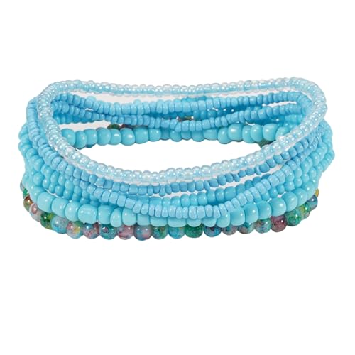 Caiyao Bohemian Multilayer Stackable Seed Beaded Bracelets Colorful Crystal Glass Beads Strand Bangle Bracelet BFF Wristbands Bracelet for Women Summer Beach Hawaii Jewelry Birthday Gifts - color: Blue 4