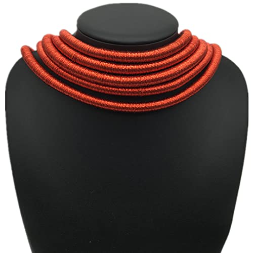 COLORFUL BLING Handwoven African Tribal Multilayer Chunky Statement Necklace Egypt Bib Collar Choker Costume Party Jewelry Accessories for Women - color: red