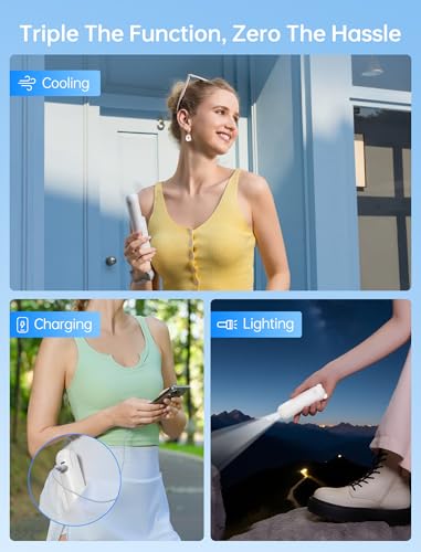 JISULIFE 3 IN 1 Handheld Mini Fan - Portable Fan & Power Bank & Flashlight, 19H Max Cooling, USB Rechargeable, Pocket-Sized for Travel, Cruise, Concerts, Makeup, 2026 Summer Gifts for Women(White) - color: White