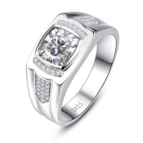 Yaresul 8 * 8mm 2.85CT 925 Sterling Silver Mens Gemstone Ring Princess Cut Created Black Onyx|Sapphire|Emerald|Ruby Mens Wedding Band Engagement Ring Pave CZ W/AAA Size 6-13 - color: Cubic Zirconia