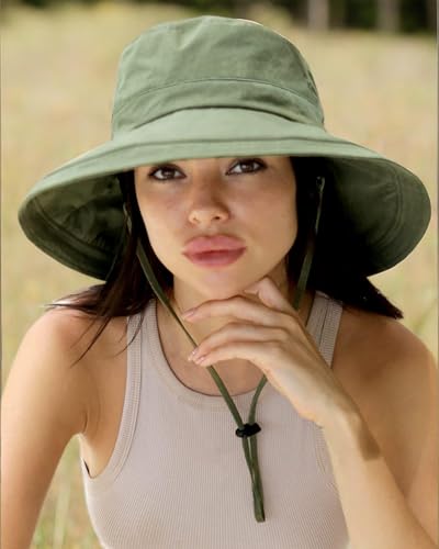 Sun Hats for Women Gardening Hat Wide Brim Ponytail Beach Sun Protection Breathable Cotton Summer Hat with Fold-Up Brim - color: Green