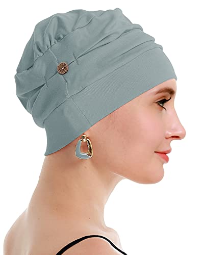osvyo Cotton Chemo Turbans for Women Cancer Hairloss hat - Cotton Lightweight Headwear Sealed Packaging - color: Cotton Light Blue Grey