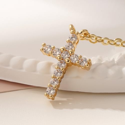 Turandoss Gold Cross Necklace for Women Girls Jewelry Gifts, Dainty 14K Gold Plated Cross Necklace Infinity CZ Holy Mary Medal Necklaces for Women Baptism Religious Faith Jewelry First Communion Gifts - color: cubic zirconia cross necklace