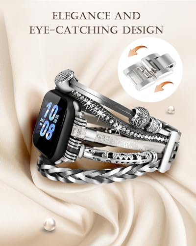 Boho Bracelet Compatible with Apple Watch Band 38mm Women, 40mm 41mm Bands for Apple Watch, Multilayer Leather Wrap Braided Strap for iWatch Series 11/10(42mm)/9/8/7/6/5/4/3/2/1/SE - color: A-Silver Gray, size: 42(series 11/10)/41/40/38mm