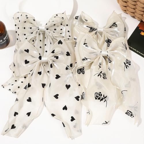 Large Hair Bow Clips for Women, Pink Bow Hair Barrettes with Long Tail French Hair Ribbon Clips Hair Accessories for Girls (Butterfly) - color: Butterfly