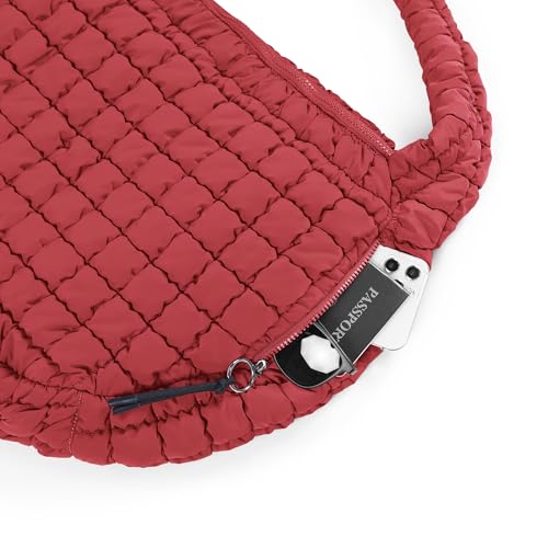 ODODOS Quilted Carryall Tote Bag for Women Crossbody Hobo Lightweight Padding Shoulder Bag - color: True Red