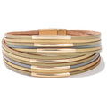 FANCY SHINY Boho Leather Bangle Bracelets Stackable Noodle Tube Bracelets Layered Wrap Cuff Bracelets with Magnetic Clasp - color: Sand