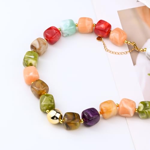 GAUEIOUR Summer Beach Jewelry Chunky Beaded Necklace for Women Boho Charm Jewelry Accessories Surfer Trendy Statement Big Colorful Resin Bead Vcation Choker Necklaces