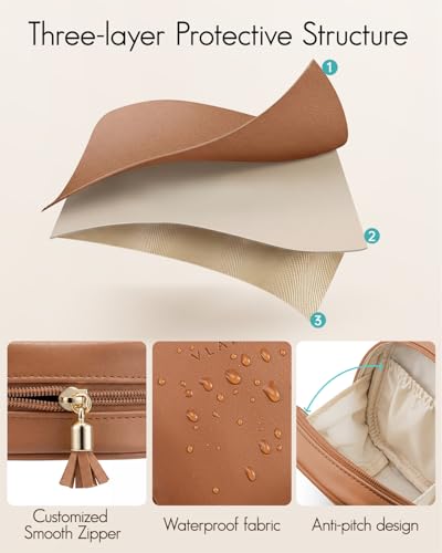 VLANDO Mini Makeup Bag, Small Makeup Bag for Purse with Slip-in Pockets, Portable Travel Toiletry Bag with Zipper, Waterproof Travel Essentials for Women-Dark Brown - color: Dark Brown