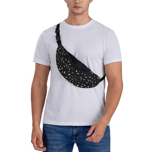 night sky stars moon boho style Fashion casual fanny pack waist bag men women adjustable belt waist bag for travel hiking cycling running festival carnival - color: Black25
