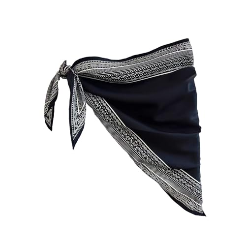 Women Y2K Lace Fringe Hip Scarf Boho Triangle Tassel Waist Cover Up Skirt Wrap Sheer Tie Belt Aesthetic Streetwear - color: E Black