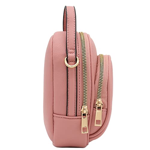 FashionPuzzle Two Compartment Mini Crossbody Bag | Two Compartment - color: Dusty Pink