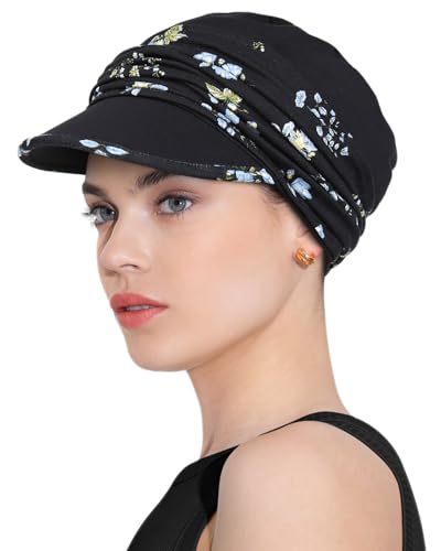 Chemo Headwear Viscose Newsboy Cap for Women Summer Hats - color: Blue Floret