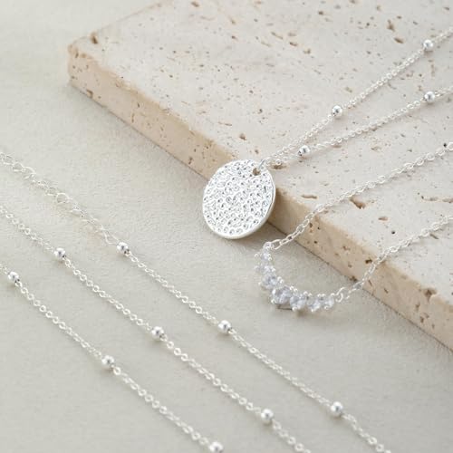 BBV Layered Gold Necklaces for Women Stackable Dainty 14K Gold Plated Silver Chain Necklace Layering Cute Fashion Pendant Choker Necklaces Trendy Jewelry Set Gifts for Women - color: silver, style: hammered texture round