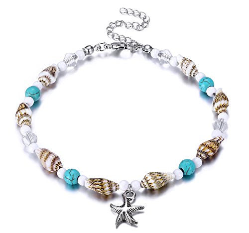 Fesciory Puka Shell Anklet for Women Summer Natural Cowrie Adjustable Ankle Bracelet, Handmade Boho Hawaiian Beach Seashell Jewelry - color: Starfish shell