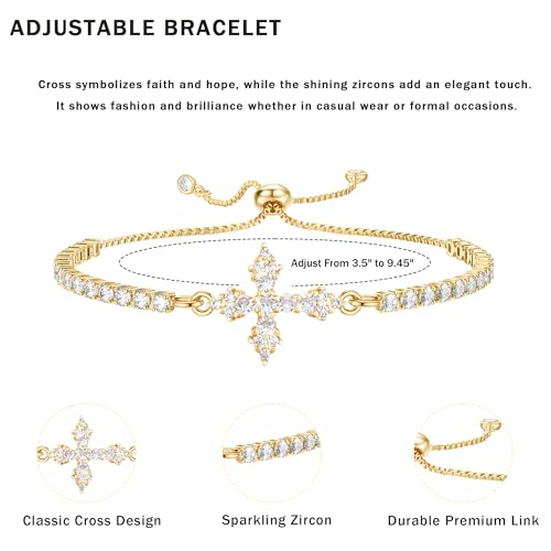VIBILIA Bracelets for Women, Cross Bracelets for Women Trendy, Dainty Tennis Bracelet, Catholic Gift for Mom Daughter Wife Sister Friend, Communion Gift on Birthday Valentine's Day Easter Mother's Day - color: A. Gold-White
