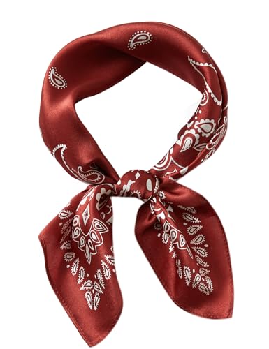 100% Mulberry Silk Neck Scarf 21''x21'' Small Square Hair Scarf for Women Men Lightweight Bandana Envelope Package - color: Cashew- Red