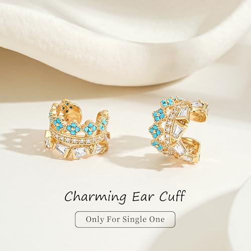 MEVECCO Ear Cuff Non Piercing for Women 18K Gold Plated Dainty Ear Cuff Earring Stacks Cartilage Clip On Wrap Huggie Minimalist Fake Piercings Open Hoops Jewelry Gifts - style: flower-tur