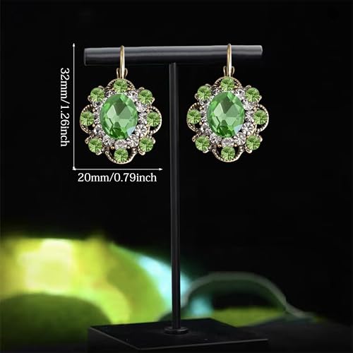 Handmade Bohemian Vintage Gold Sparkly Crystal Round Flower Leverback Earrings Cute Rhinestone Geometry Dangle Drop Earring for Women - color: Grass Green