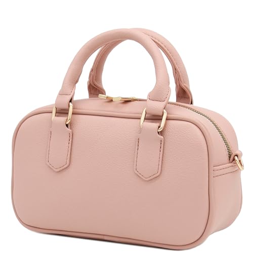 FashionPuzzle Mini PU Leather Satchel Purse Top Handle Crossbody Bag - color: Blush