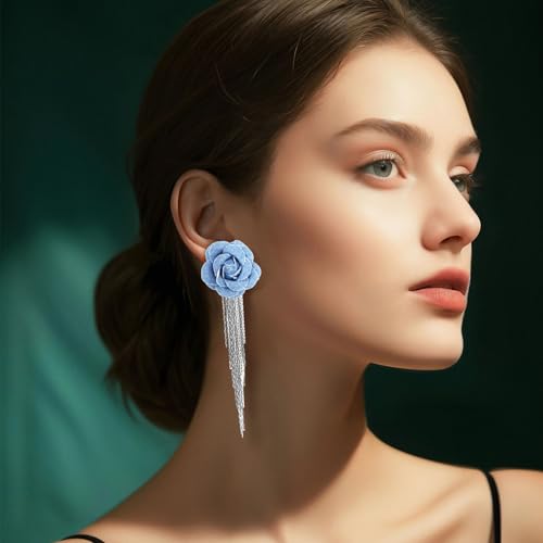 Large Denim Earrings for Women Blue Boho Westen Flower Dangle Earrings Trendy Birthday Christmas Jewelry Gift - color: A-Flower1(Silver)