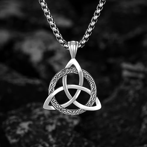 Celtic Necklace for men Sterling Silver Celtic Knot Triquetra Triangle Trinity Necklace Gift for Men - color: A-Silver