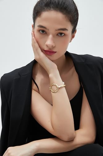 Gold Cuff Bracelet for Women Silver Beaded Bracelets Open Bangle Stackable Stretch Bead Bracelet Boho Jewelry Gifts for Wife Couple - style: Chunky Gold Bangles