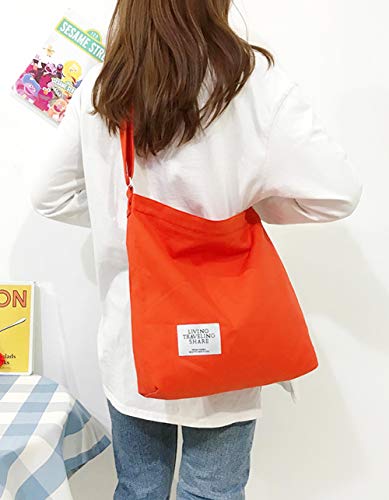 Covelin Women's Retro Large Size Canvas Shoulder Bag Hobo Crossbody Handbag Casual Tote - color: Orange