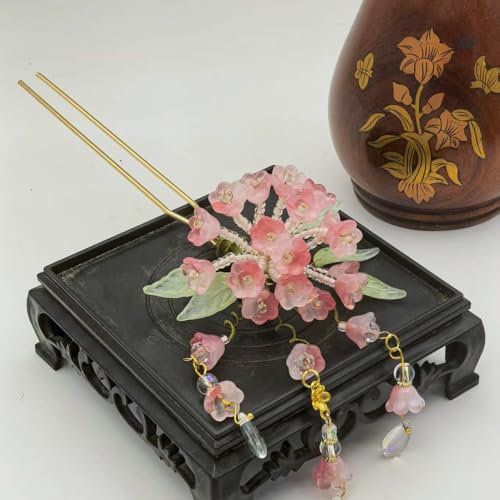Hydrangea Cluster Resin Hairpin - Multi-Flower Vintage Chinese Hanfu Hair Stick for Women, Elegant Blue Purple Floral Hair Accessory for Weddings & Special Events(Pink Hydrangea) - color: Pink Hydrangea