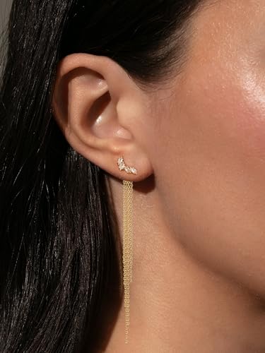 Robaice Gold Long Prom Earrings for Women, 14K Gold Plated Pearl Dangle Drop and Chain Tassel Threader Earrings Dangling，Rhinestone Zirconia Hypoallergenic Bride Party Prom Gold jewelry，Women Gifts - style: F-cz dangle drop tassel