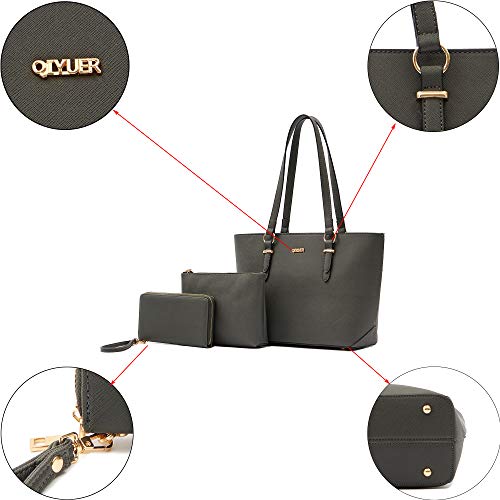 Purses And Wallets Set For Women Work Tote Satchel Handbags Shoulder Bag Top Handle Totes Purse With Matching Wallet - color: A41-3pcs/Set Darkgrey