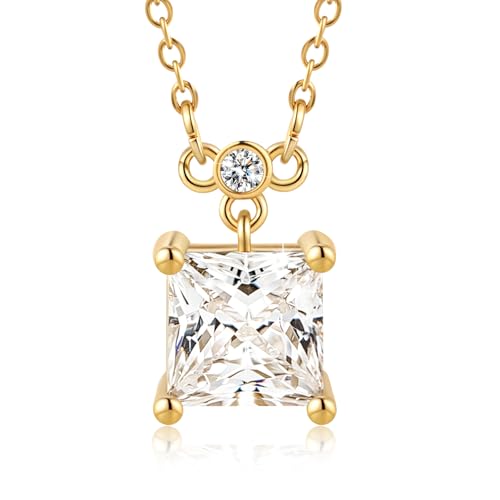 18K Gold-Plated Non Tarnish Birthstone Necklace for Women, 5A Princess Cut Cubic Zirconia Pendant, Birthday Anniversary Valentine's Gift, 18-20 Inches - color: 4-Apr-White