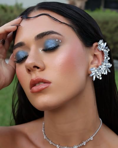Rhinestone Silver Full Ear Cuff Earrings for Women Ear Clip Wrap Statement Climber Crawler Earrings for Women Hypoallergenic Silver Wedding Jewelry Gifts - color: Leaf Silver