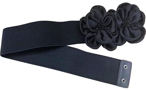 ALAIX Women's Wide Belt Stretchy Chunky Waist Belt Dress Belts Big Flower Cinch Belts Elastic Belts for Women - color: Black, size: Fits Waist (25~29 inches)