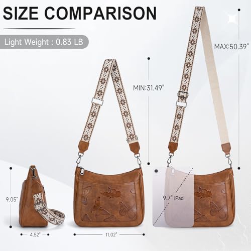 KITEVIUN Crossbody Bags for Women Trendy, Vegan Leather Medium Butterfly Hobo Purse, Women's Shoulder Handbags - color: 01-brown