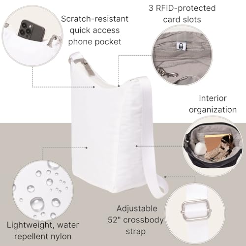 Baggallini Swift Mini Crossbody Bag for Women - 4.5x7 Small Travel Purse with Crossbody Strap and RFID - color: B-lite Bright White