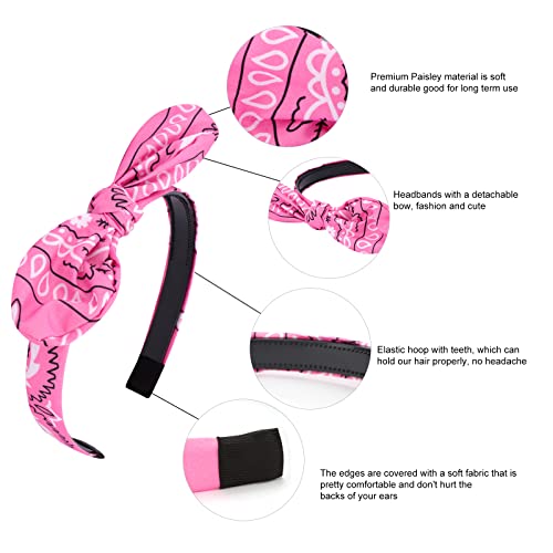 Jaciya Bow Bandana Headbands for Women Non Slip Fashion Knotted Thin Headband with Bow Cute Top Knot Hair Bands Girls Bunny Ears Headband Hair Accessories - color: Paisley
