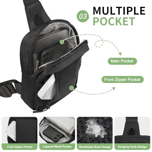 Mini Sling Bag for Men and Women, 7.5 Inch Small Anti Theft Crossbody Sling Backpack Nylon Chest Bag Fanny Pack for Travel Running Hiking (Black) - color: Black