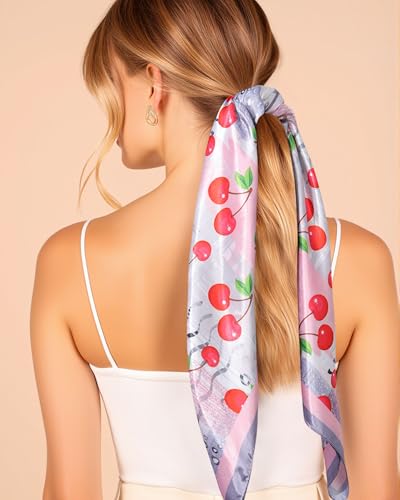 AWAYTR 35” Square Satin Head Scarf Hair Scarf for Women's Hair Silk Bandana for Women Silk Head Wrap for Sleeping - color: Leopard Print Pink
