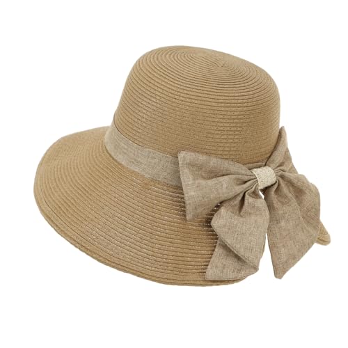 Beach Hats for Women Summer Straw Sun Hats Wide Brim Hat Foldable Packable for Travel Vacation - color: Khaki